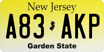 NJ license plate A83AKP