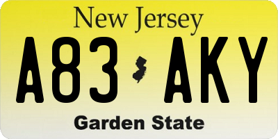 NJ license plate A83AKY