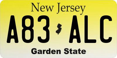 NJ license plate A83ALC