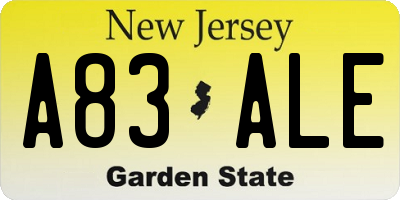 NJ license plate A83ALE