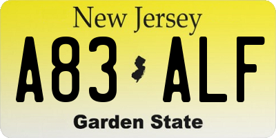 NJ license plate A83ALF