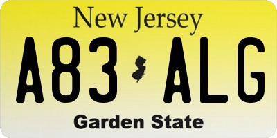 NJ license plate A83ALG