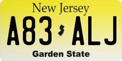 NJ license plate A83ALJ