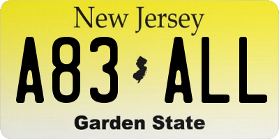 NJ license plate A83ALL