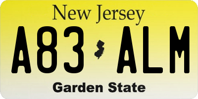 NJ license plate A83ALM