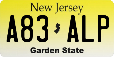 NJ license plate A83ALP