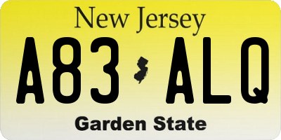 NJ license plate A83ALQ