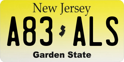 NJ license plate A83ALS