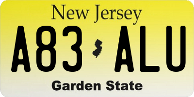 NJ license plate A83ALU