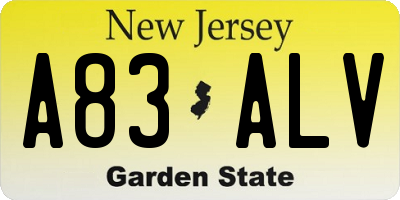 NJ license plate A83ALV