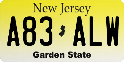 NJ license plate A83ALW