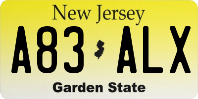 NJ license plate A83ALX