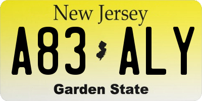 NJ license plate A83ALY