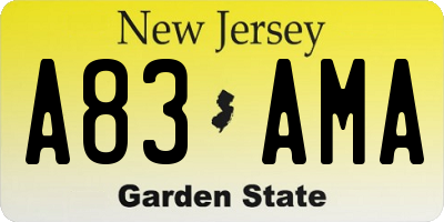 NJ license plate A83AMA