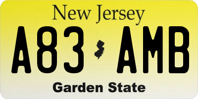 NJ license plate A83AMB