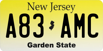 NJ license plate A83AMC
