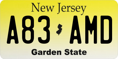 NJ license plate A83AMD