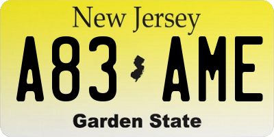 NJ license plate A83AME