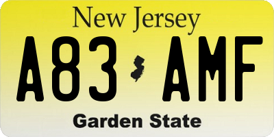 NJ license plate A83AMF