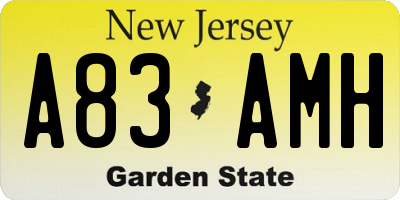 NJ license plate A83AMH