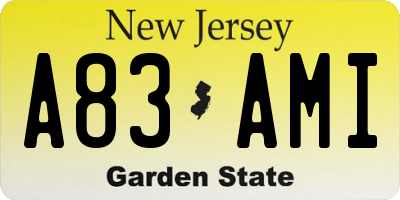 NJ license plate A83AMI