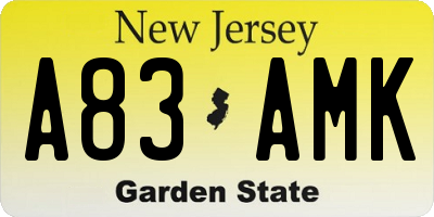 NJ license plate A83AMK