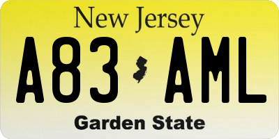 NJ license plate A83AML