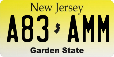 NJ license plate A83AMM