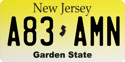 NJ license plate A83AMN