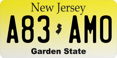 NJ license plate A83AMO