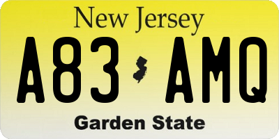 NJ license plate A83AMQ