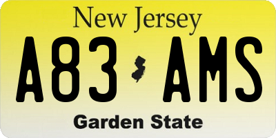 NJ license plate A83AMS