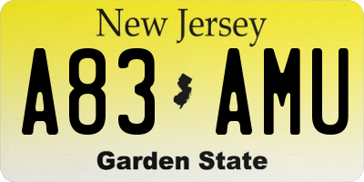 NJ license plate A83AMU