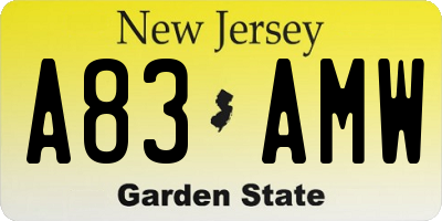 NJ license plate A83AMW