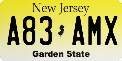 NJ license plate A83AMX