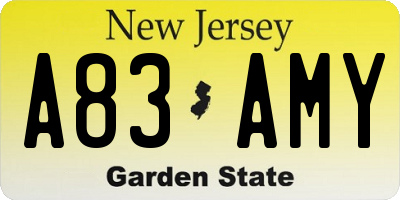 NJ license plate A83AMY