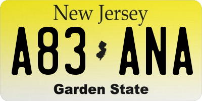 NJ license plate A83ANA