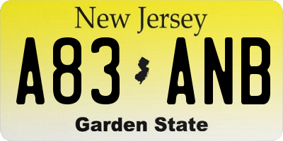 NJ license plate A83ANB