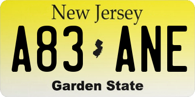 NJ license plate A83ANE