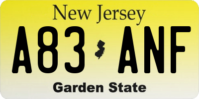 NJ license plate A83ANF