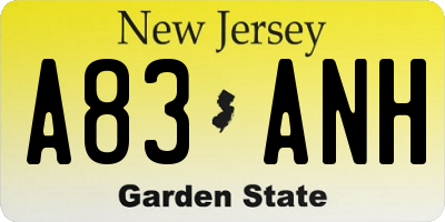 NJ license plate A83ANH
