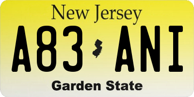 NJ license plate A83ANI