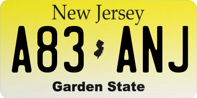 NJ license plate A83ANJ