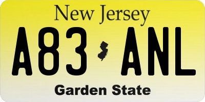 NJ license plate A83ANL