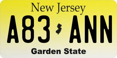 NJ license plate A83ANN