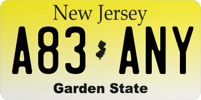 NJ license plate A83ANY