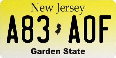NJ license plate A83AOF