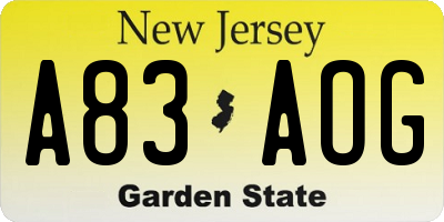 NJ license plate A83AOG