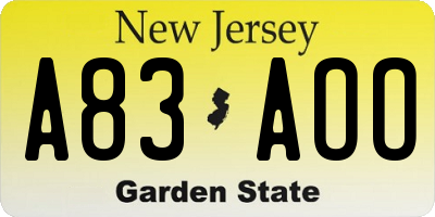 NJ license plate A83AOO
