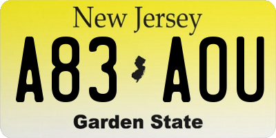 NJ license plate A83AOU